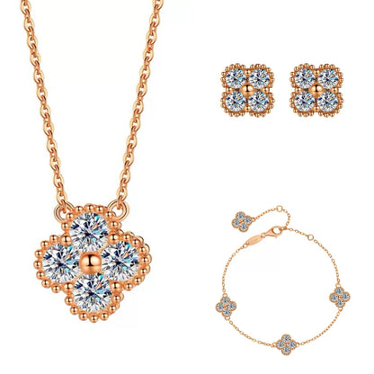Moissanite Dainty Clover Necklace Bracelet Earrings