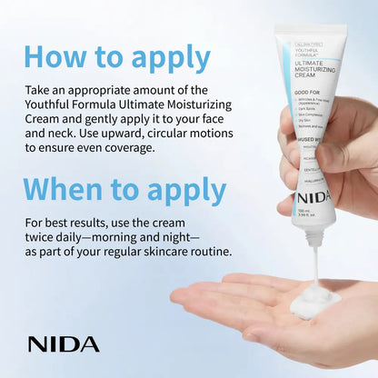 NIDA Youthful Formula Ultimate Moisturizing Cream (100mL) / Collagen, Niacinamide, Centella Asiatica, Hyaluronic Acid / Wrinkles, Dark Spots, Skincare Hydrating Daily Moisturizer Moisture Hydrate
